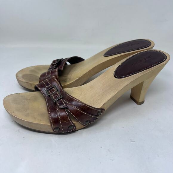 Xhilaration Vintage Sandal Women's 9.5 Y2K Leather Open Toe Wooden Platform Heel - Picture 7 of 12